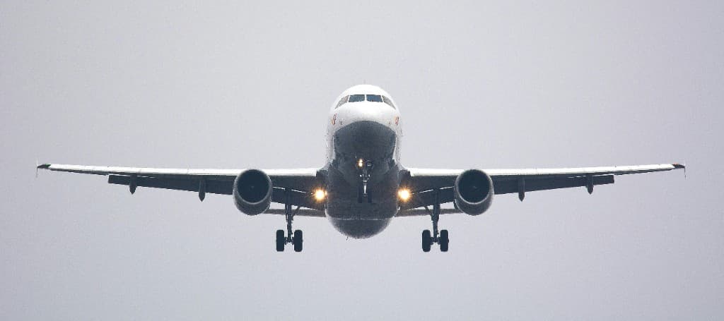 Airplane approaching runway
